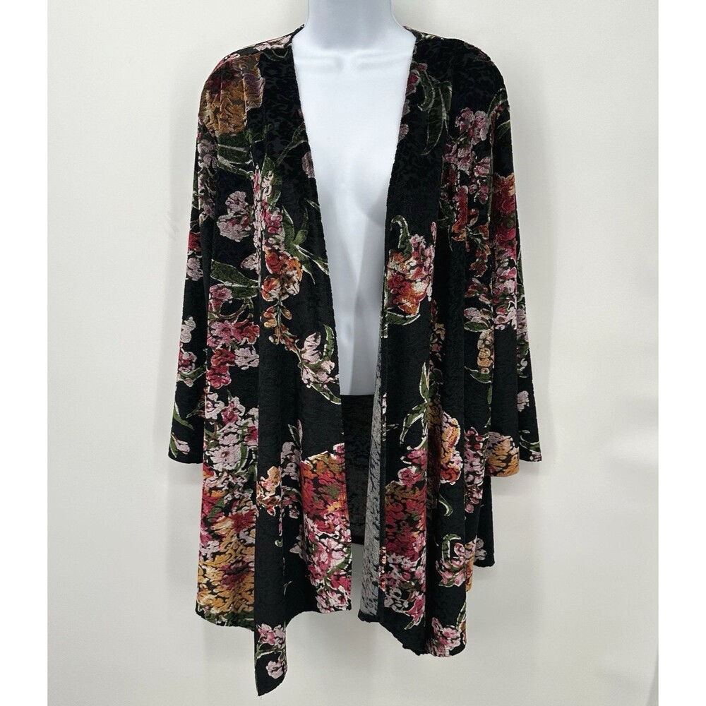 Travel Elements Womens Cardigan‎ 3XL Colorful Abstract Stretch Open Front Artsy